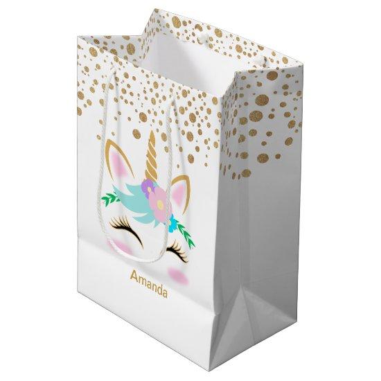 Pretty Floral Unicorns Medium Gift Bag