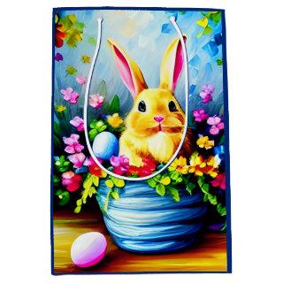 Pretty Flowers, Bunny Rabbit and Easter Eggs Medium Gift Bag