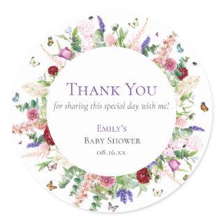 Pretty Flowers & Butterflies Thank You Baby Shower Classic Round Sticker