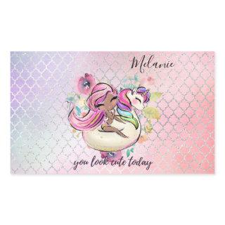 Pretty Girly YOU LOOK CUTE TODAY Unicorn Pink Rectangular Sticker