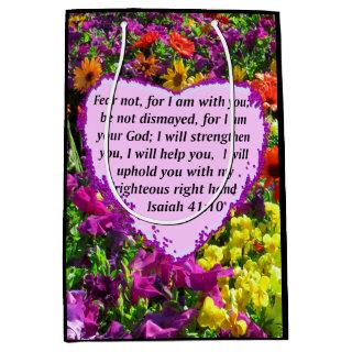 PRETTY ISAIAH 41:10 FLORAL DESIGN MEDIUM GIFT BAG
