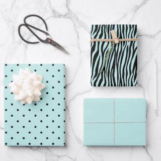 Pretty Mint Black Dots and Zebra Stripes  Sheets