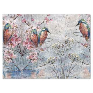 Pretty Painted Kingfishers and Flowers  Tissue Paper