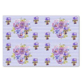 Pretty Pansy Flower Floral Lavender Stripe Pattern Tissue Paper