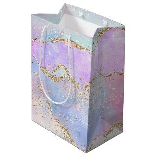 Pretty Pastel Agate | Gold Glitter Vein Watercolor Medium Gift Bag