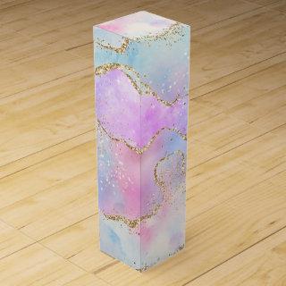 Pretty Pastel Agate | Gold Glitter Vein Watercolor Wine Box