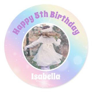 Pretty Pastel Rainbow Sparkle Kids Birthday Party Classic Round Sticker