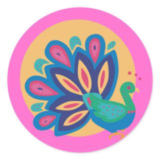 Pretty Peacock One Classic Round Sticker
