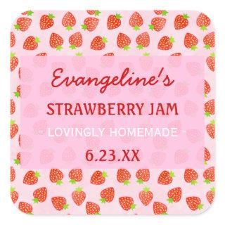 Pretty Personalized Strawberry Jam Jar Square Sticker