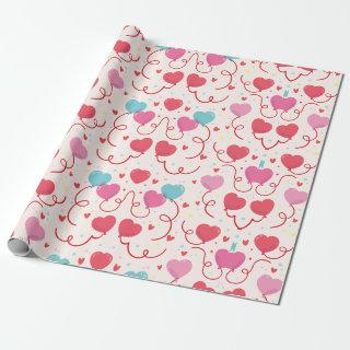 Pretty Pink Blue Red Hearts Pattern