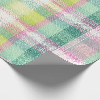 Pretty Pink Green Plaid Faux Woven Texture Look