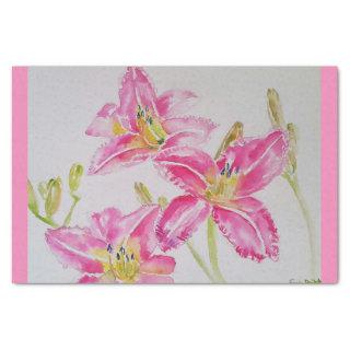 Pretty Pink Lily Flower Floral Pattern Watercolor Tissue Paper
