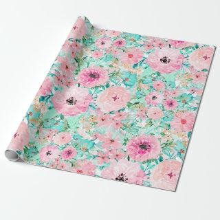 Pretty Pink & Mint Floral watercolor Hand Paint