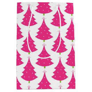 Pretty Pink Retro Christmas Tree Pattern Medium Gift Bag