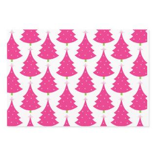 Pretty Pink Retro Christmas Tree Pattern Wrapping   Sheets