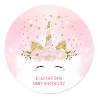 Pretty Pink Unicorn Magical Clouds Galaxy Party Classic Round Sticker