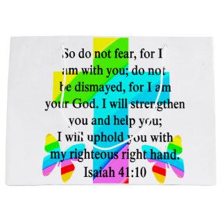 PRETTY RAINBOW CROSS ISAIAH 41:10 DESIGN LARGE GIFT BAG