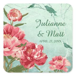 Pretty Retro Flower Favor Seals Chintz Peonies