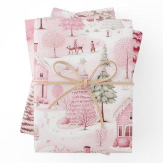 Pretty Snow Scene  Pink Christmas Town  Sheets