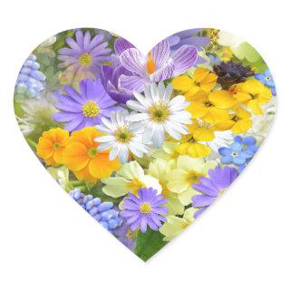 Pretty Spring Flowers Heart Sticker