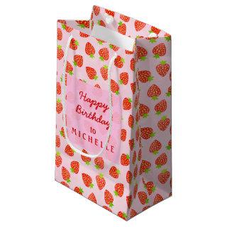 Pretty Strawberry Pattern Personalized Birthday Small Gift Bag