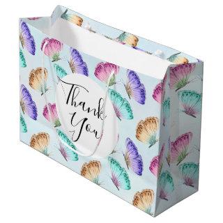 Pretty Watercolor Butterfly Pattern Thank You Large Gift Bag