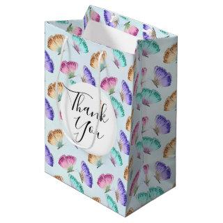 Pretty Watercolor Butterfly Pattern Thank You Medium Gift Bag