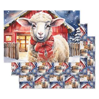 Pretty Watercolor Christmas Sheep and Rustic Barn  Sheets