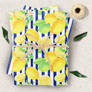 Pretty Watercolor Lemons and Blue Stripes  Sheets
