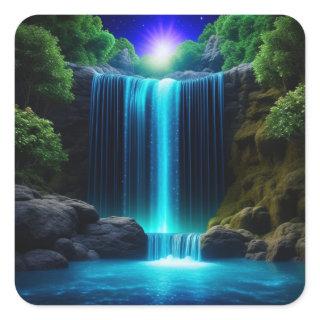 Pretty Waterfall at Night Mystical Square Sticker