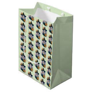 Pretty Witch Black Hat Stars Pattern Halloween Medium Gift Bag