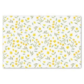 Pretty Yellow Watercolor Floral Blooms Pattern Tissue Paper