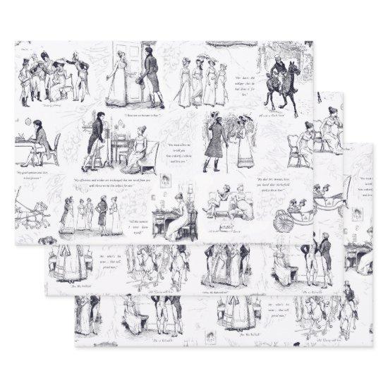 Pride and Prejudice Blue Grey Toile Quotes  Sheets