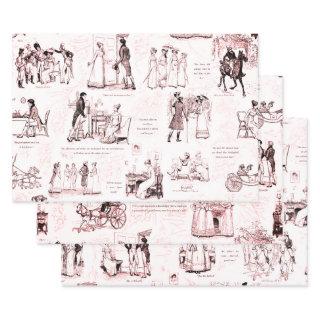 Pride and Prejudice Wine Red Pink Toile Quotes  Sheets