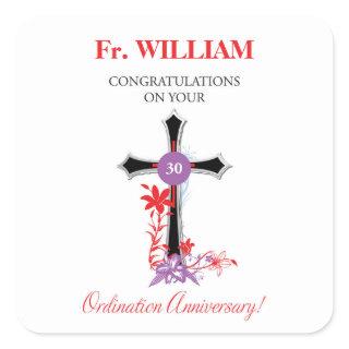 Priest 30th Ordination Anniversary Black Cross Square Sticker