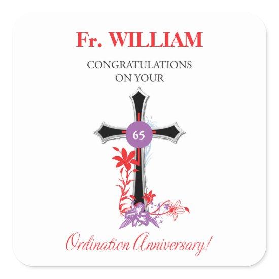 Priest 65th Ordination Anniversary Black Cross Square Sticker