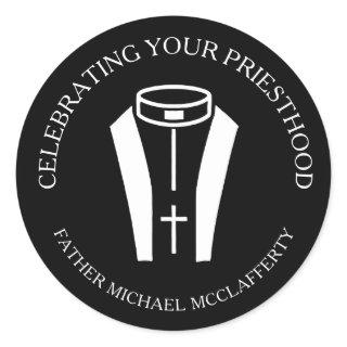 Priesthood Collar Black and White Ordination  Classic Round Sticker