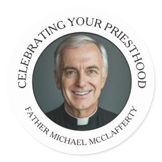 PRIESTHOOD PHOTO SIMPLE BLACK AND WHITE CLASSIC ROUND STICKER