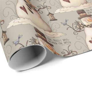 Prim Christmas snowman Holiday party tiled wrap