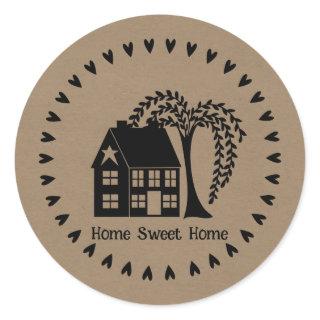 Prim House Hearts and Tree Home Sweet Home Classic Round Sticker