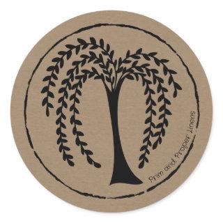 Prim Style Willow Tree Black Organic Frame Classic Round Sticker