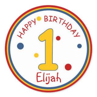 Primary Colors Happy Birthday Number 1 Classic Round Sticker