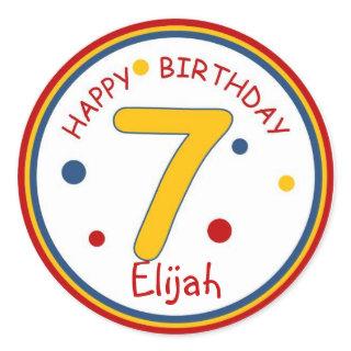 Primary Colors Happy Birthday Number 7 Classic Round Sticker