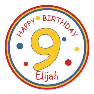 Primary Colors Happy Birthday Number 9 Classic Round Sticker