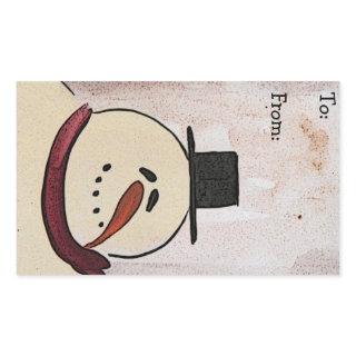 Primitive Acrylic Painted Snowman Christmas Tag