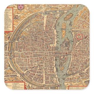 Primitive Antique Map of Paris France Square Sticker