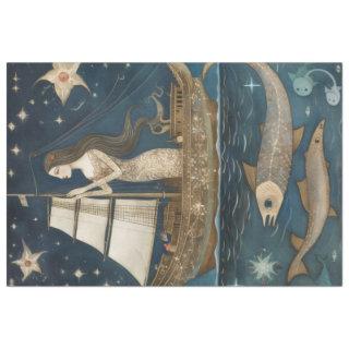 Primitive Mermaid In Celestial Ocean Decoupage     Tissue Paper