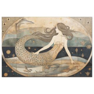 Primitive Mermaid Neutral Coastal Art Decoupage    Tissue Paper