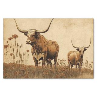 Primitive Texas Longhorns Tissue Paper