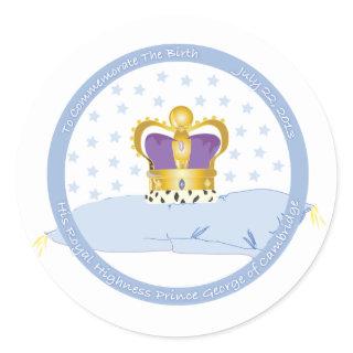 Prince George of Cambridge Pillow and Crown Classic Round Sticker